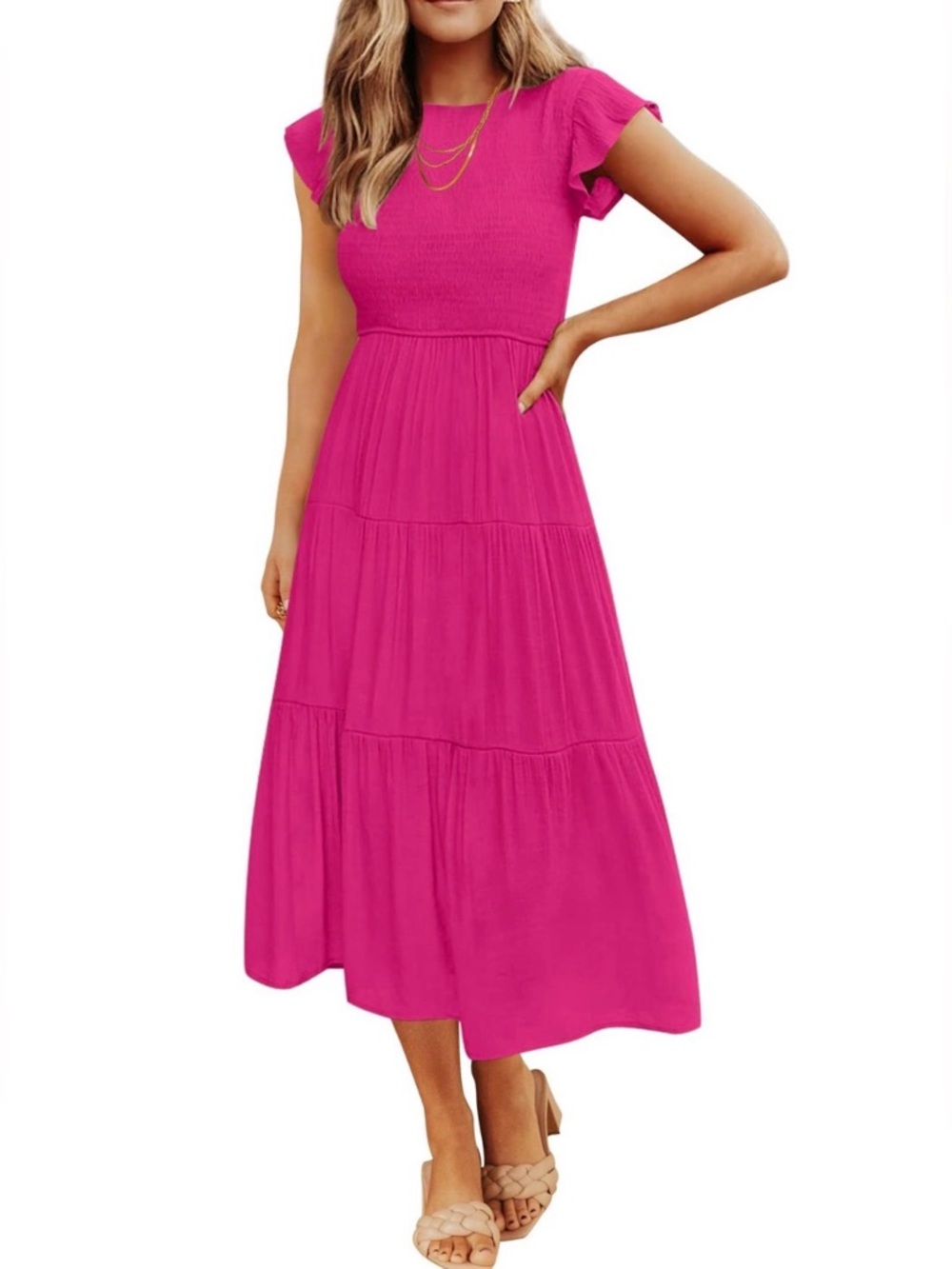 NWT Boho Midi Dress Flutter Sleeve Crew Neck Smocked Tiered sz XXL Plus